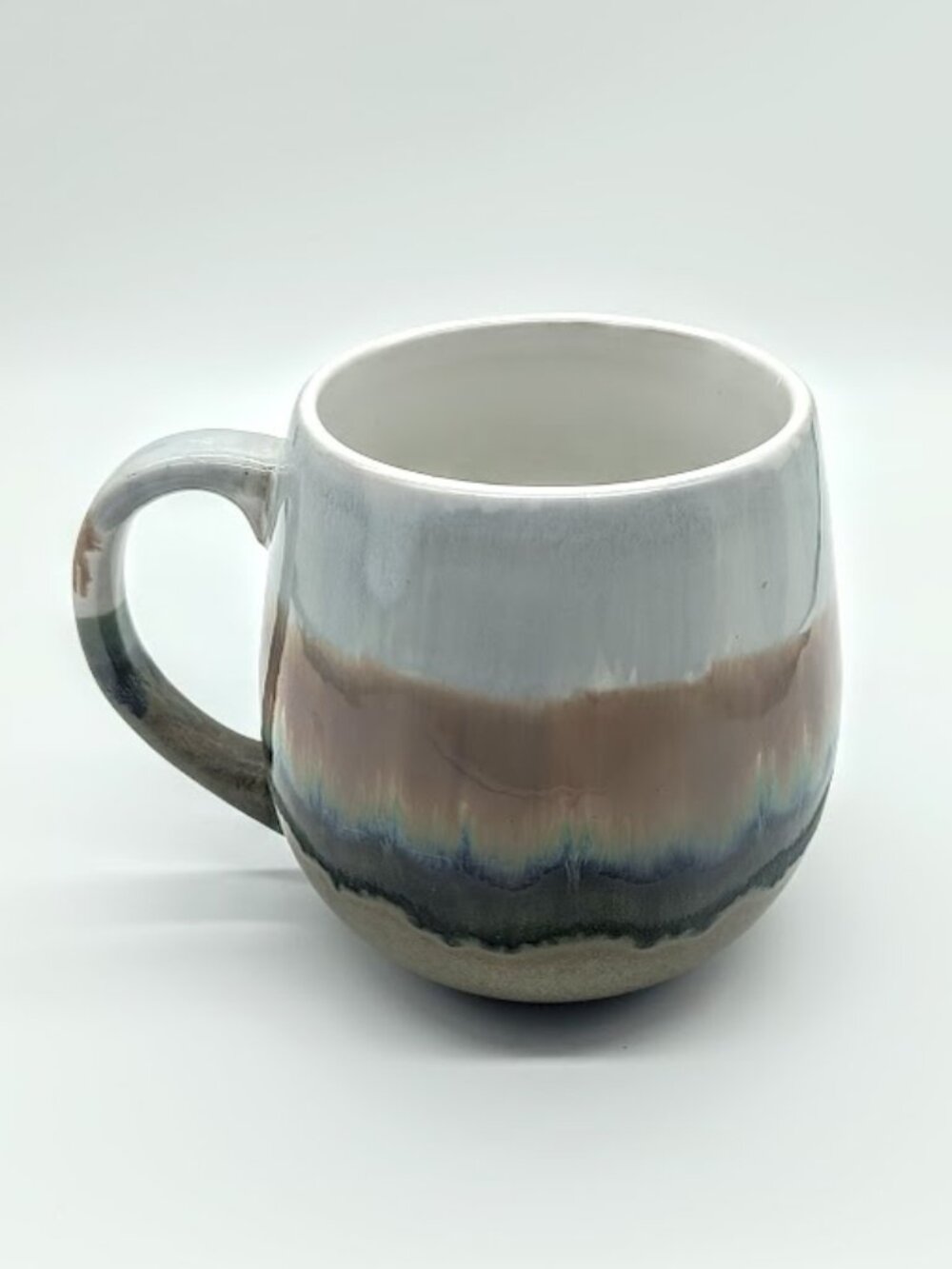 Green Blue Tan Drip Glazed Pottery Large Ceramic Mug